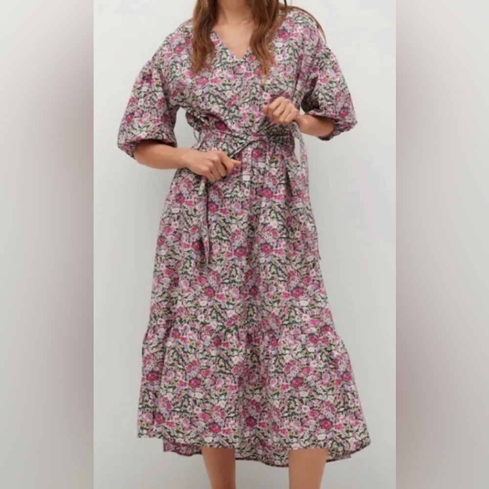 Rare Mango floral belted dress with pockets